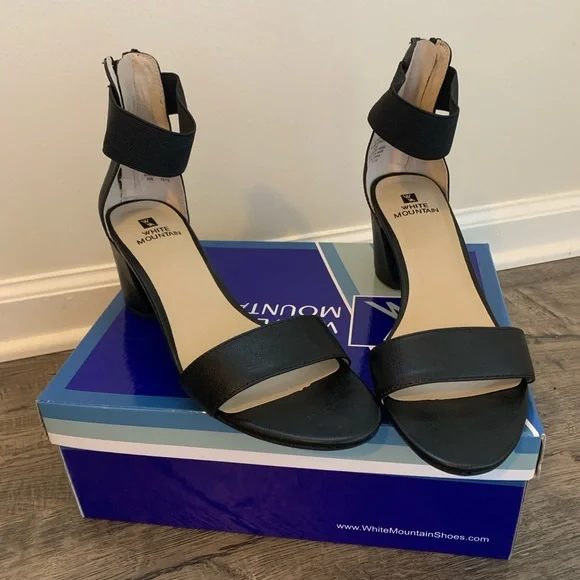 White Mountain Black 8.5 M Ermaline Ankle Strap Heels - Picture 1 of 6